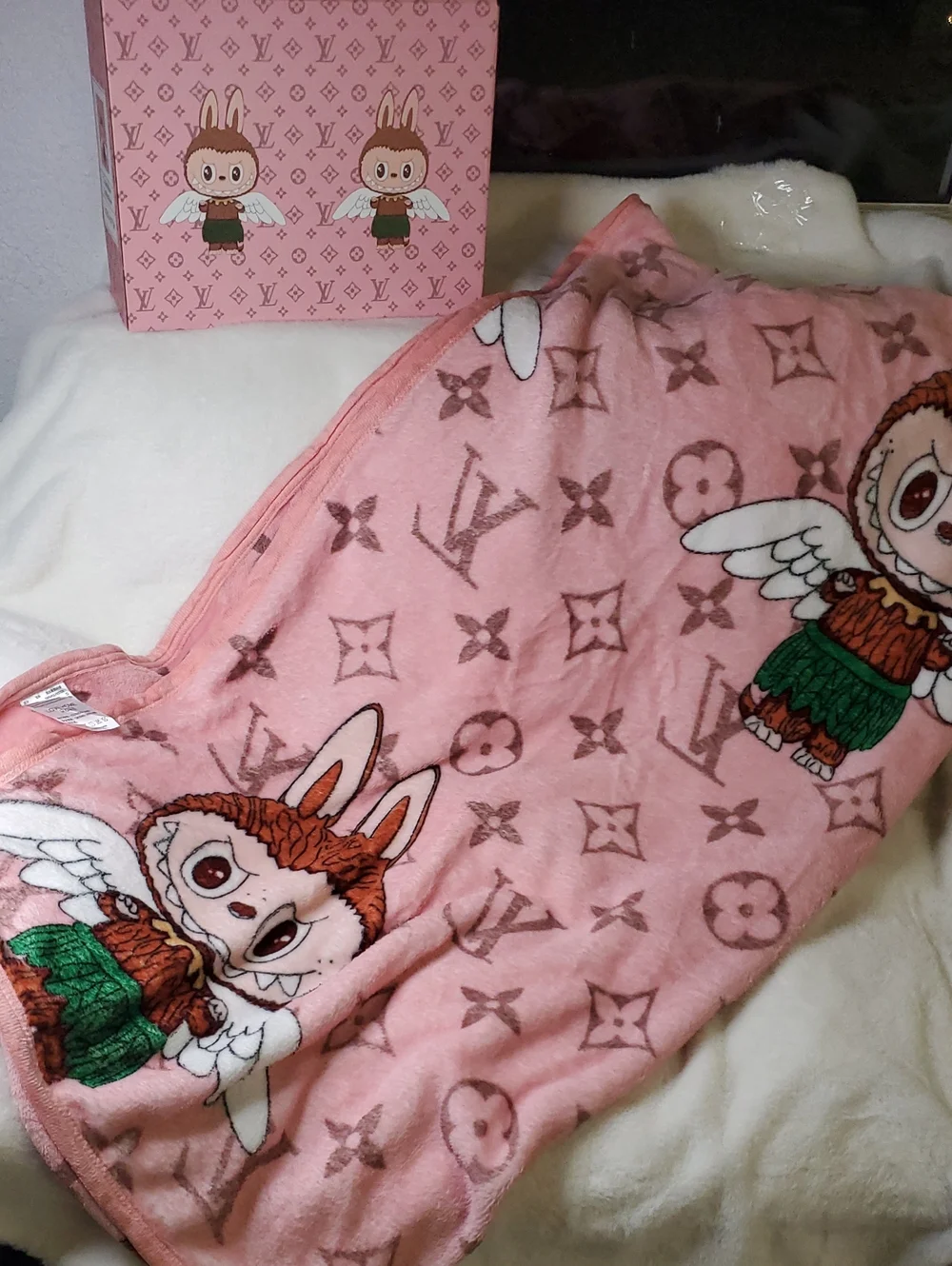 Pink Cartoon Character Plush Throw Blanket
